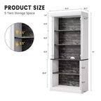 Kitchen pantry cabinet with LED lighting and overhead storage, suitable for dining rooms and living rooms.