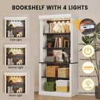 Kitchen pantry cabinet with LED lighting and overhead storage, suitable for dining rooms and living rooms.