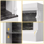 Kitchen pantry cabinet with LED lighting and overhead storage, suitable for dining rooms and living rooms.