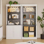 Kitchen pantry cabinet with LED lighting and overhead storage, suitable for dining rooms and living rooms.
