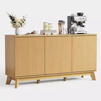 58 Wood Sideboard Buffet Cabinet with Curved Doors, Adjustable Shelves, Modern Farmhouse Storage Console for Dining Room, Coffee Bar