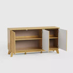 58 Wood Sideboard Buffet Cabinet with Curved Doors, Adjustable Shelves, Modern Farmhouse Storage Console for Dining Room, Coffee Bar