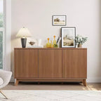 58 Wood Sideboard Buffet Cabinet with Curved Doors, Adjustable Shelves, Modern Farmhouse Storage Console for Dining Room, Coffee Bar