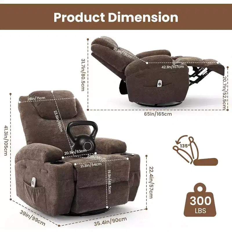 Recliner Chair, 360 Swivel Rocker Recliner Chair for Adults, for Living Room, Bedroom, Home