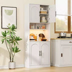 Tall Kitchen Hutch Bar Cabinet with Microwave Stand Kitchen Pantry Cabinet with LED Light, Cupboard for Dining Room,