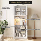 Tall Kitchen Hutch Bar Cabinet with Microwave Stand Kitchen Pantry Cabinet with LED Light, Cupboard for Dining Room,