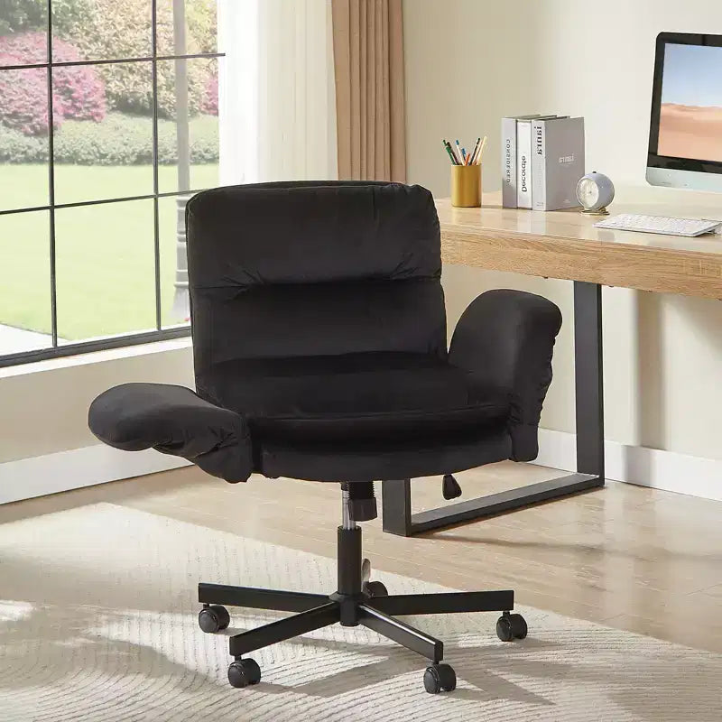 Bestier Criss Cross Chair with Armrests & Wheels, Ergonomic Cross Legged Office Chair Computer Task Chair, Desk Chair for Home Office & Vanity