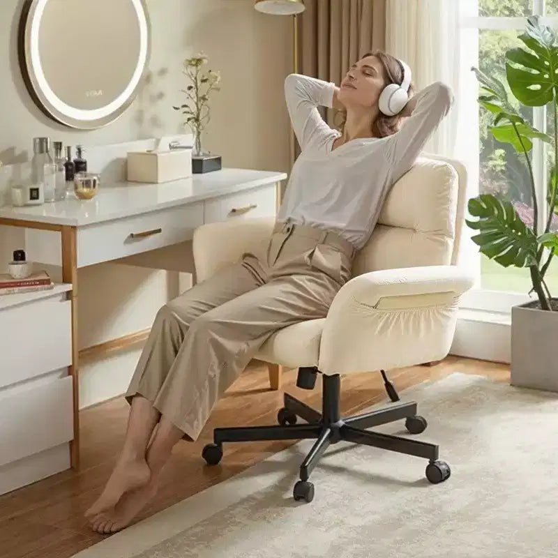 Bestier Criss Cross Chair with Armrests & Wheels, Ergonomic Cross Legged Office Chair Computer Task Chair, Desk Chair for Home Office & Vanity