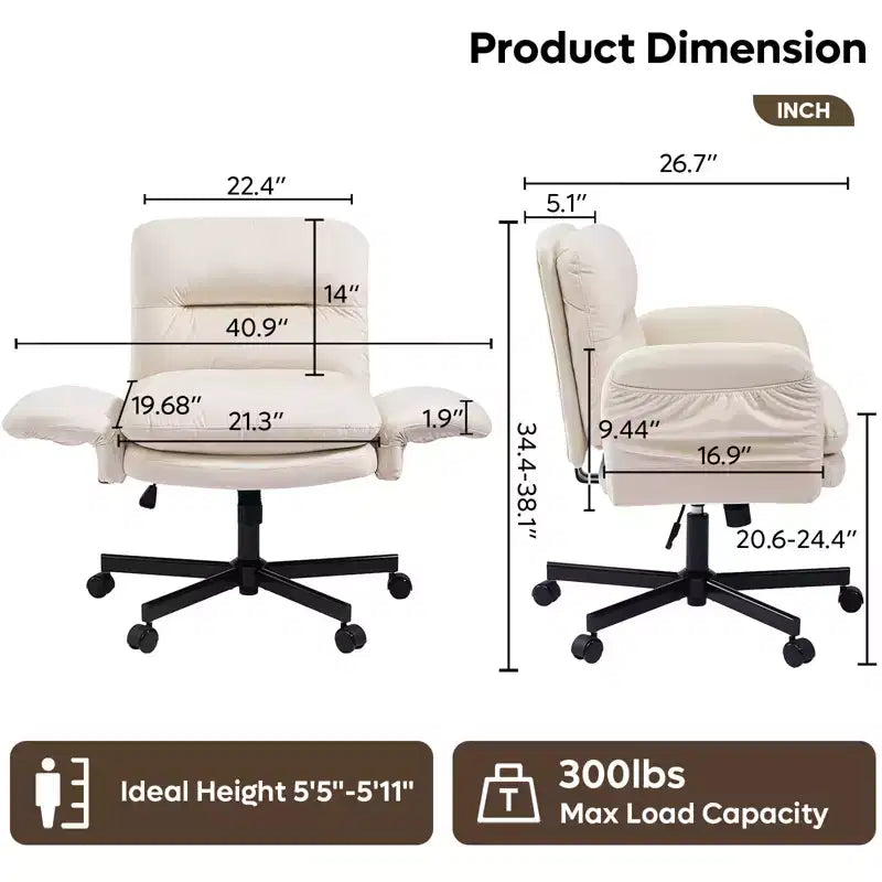 Bestier Criss Cross Chair with Armrests & Wheels, Ergonomic Cross Legged Office Chair Computer Task Chair, Desk Chair for Home Office & Vanity