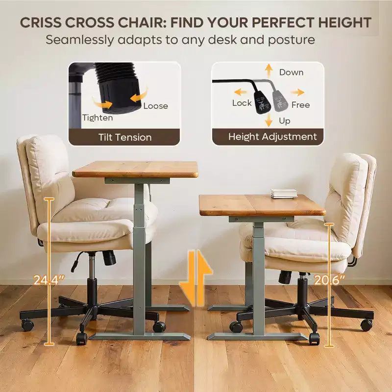Bestier Criss Cross Chair with Armrests & Wheels, Ergonomic Cross Legged Office Chair Computer Task Chair, Desk Chair for Home Office & Vanity