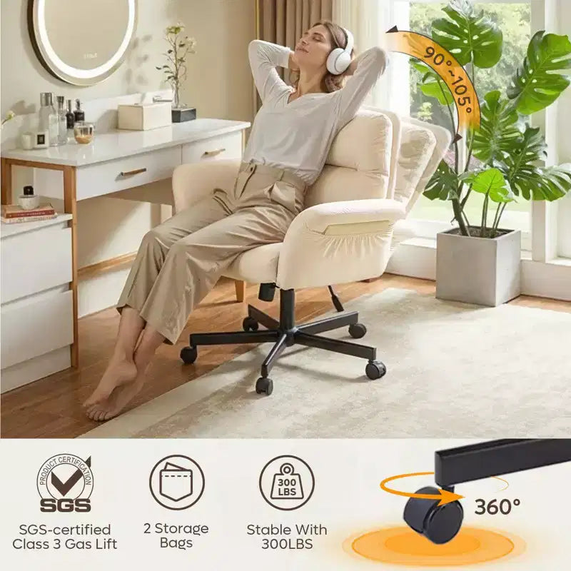 Bestier Criss Cross Chair with Armrests & Wheels, Ergonomic Cross Legged Office Chair Computer Task Chair, Desk Chair for Home Office & Vanity