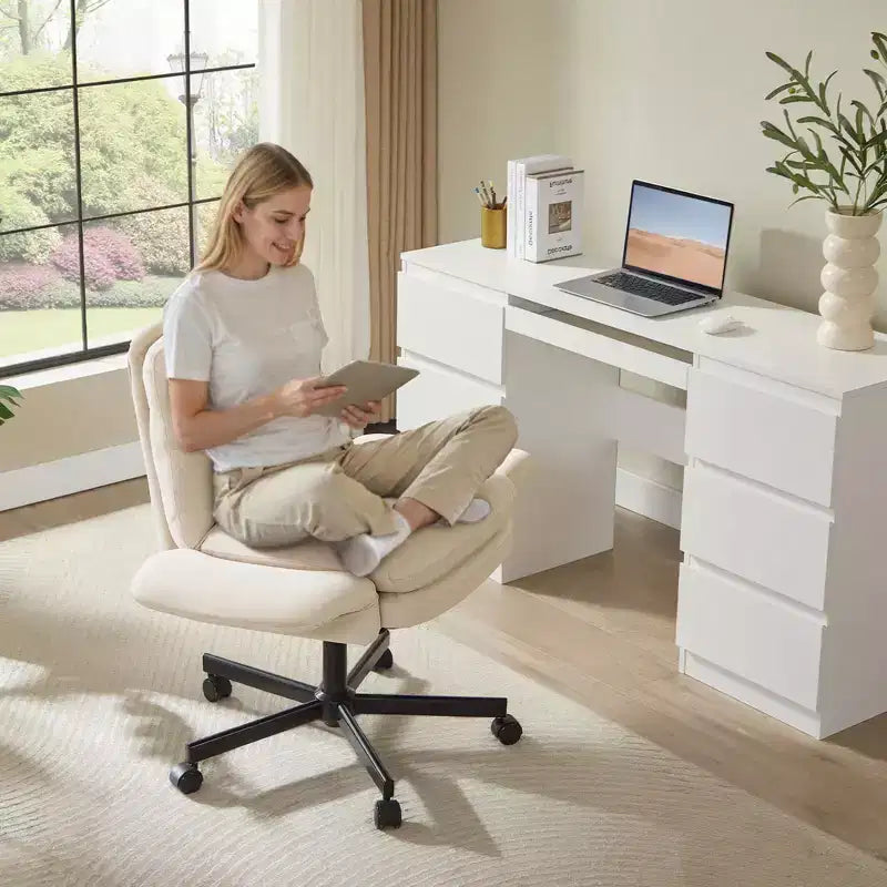 Bestier Criss Cross Chair with Armrests & Wheels, Ergonomic Cross Legged Office Chair Computer Task Chair, Desk Chair for Home Office & Vanity