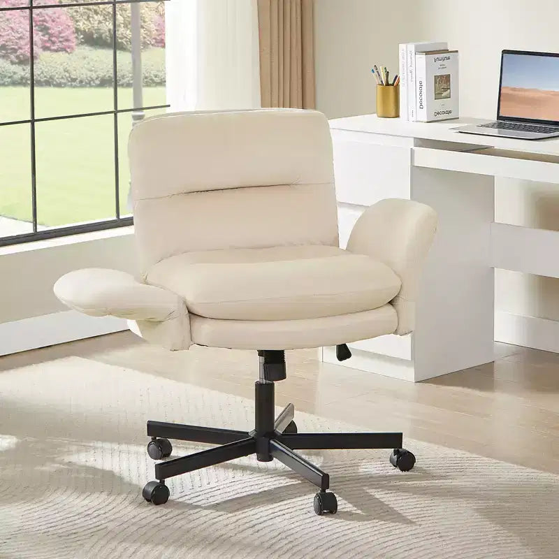 Bestier Criss Cross Chair with Armrests & Wheels, Ergonomic Cross Legged Office Chair Computer Task Chair, Desk Chair for Home Office & Vanity