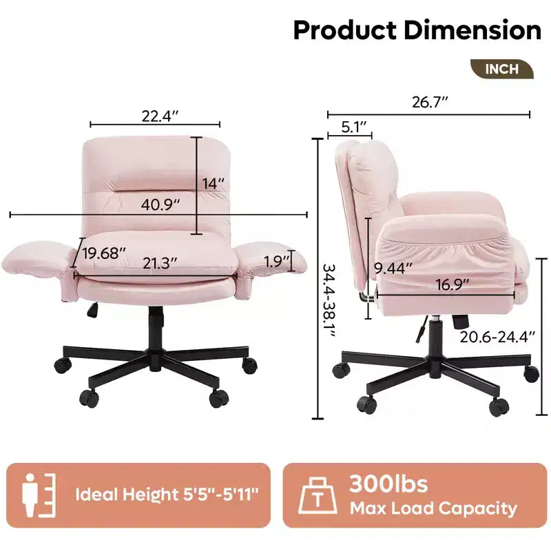 Bestier Criss Cross Chair with Armrests & Wheels, Ergonomic Cross Legged Office Chair Computer Task Chair, Desk Chair for Home Office & Vanity