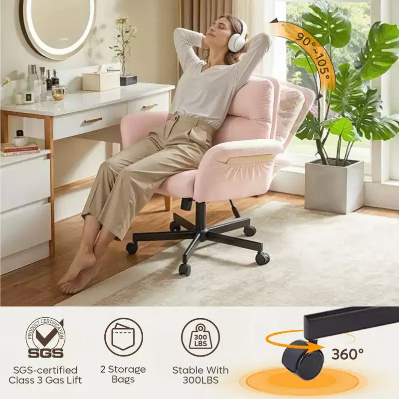 Bestier Criss Cross Chair with Armrests & Wheels, Ergonomic Cross Legged Office Chair Computer Task Chair, Desk Chair for Home Office & Vanity