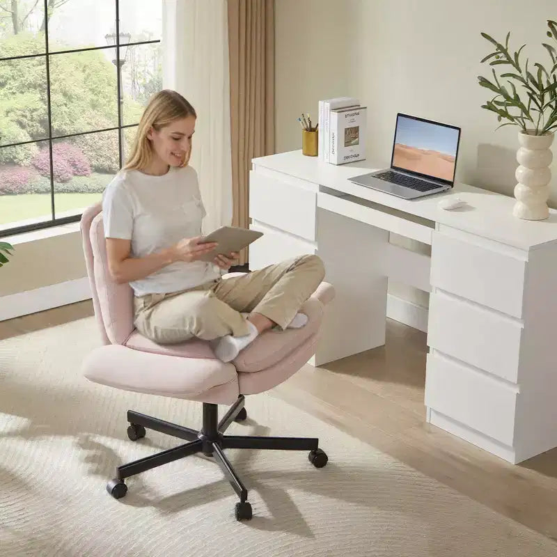 Bestier Criss Cross Chair with Armrests & Wheels, Ergonomic Cross Legged Office Chair Computer Task Chair, Desk Chair for Home Office & Vanity