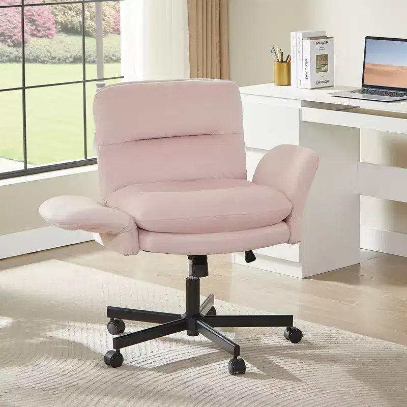 Bestier Criss Cross Chair with Armrests & Wheels, Ergonomic Cross Legged Office Chair Computer Task Chair, Desk Chair for Home Office & Vanity