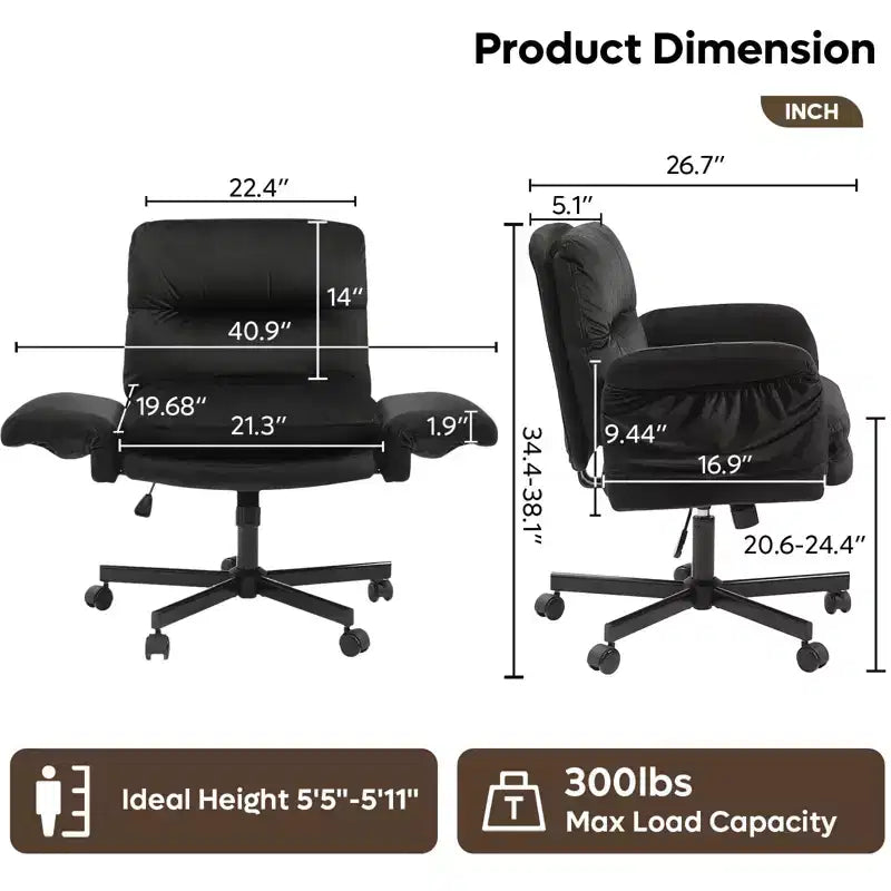 Bestier Criss Cross Chair with Armrests & Wheels, Ergonomic Cross Legged Office Chair Computer Task Chair, Desk Chair for Home Office & Vanity