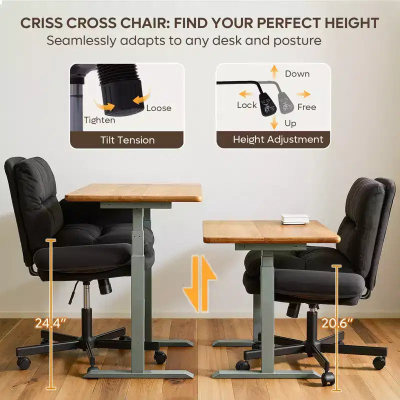 Bestier Criss Cross Chair with Armrests & Wheels, Ergonomic Cross Legged Office Chair Computer Task Chair, Desk Chair for Home Office & Vanity