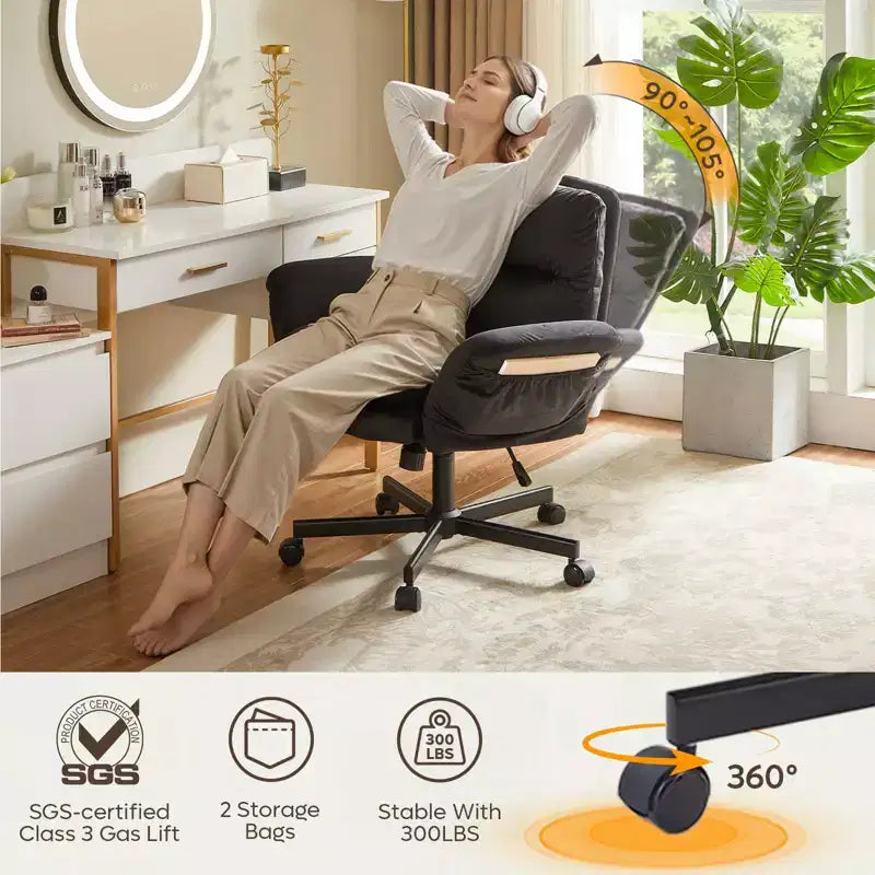Bestier Criss Cross Chair with Armrests & Wheels, Ergonomic Cross Legged Office Chair Computer Task Chair, Desk Chair for Home Office & Vanity