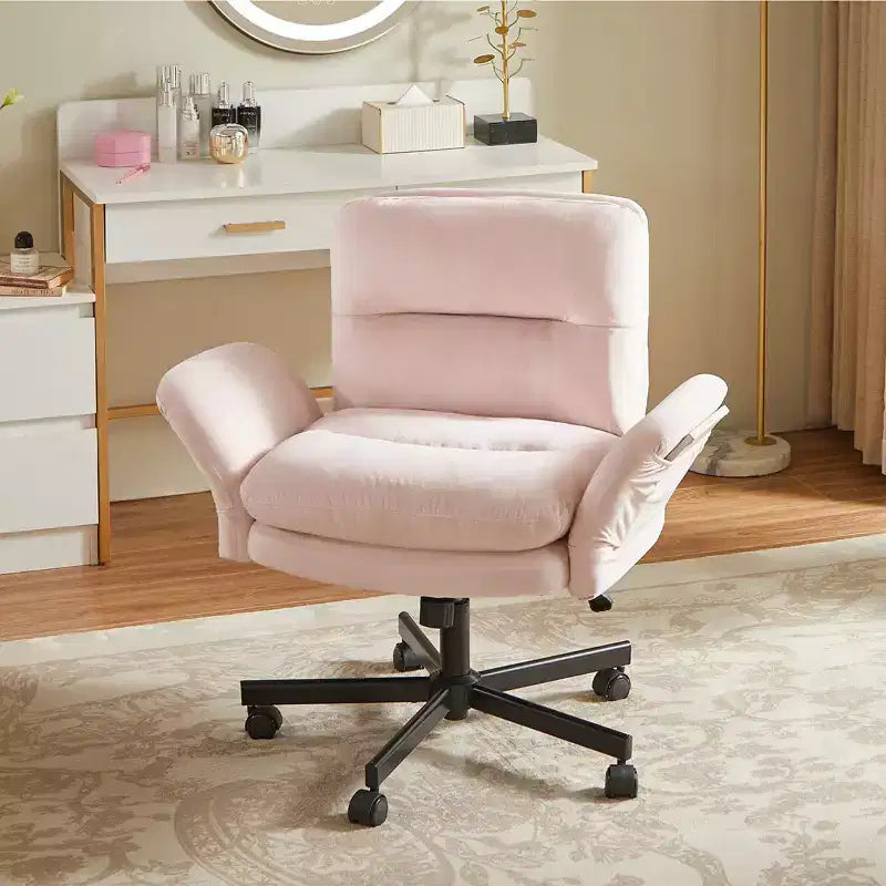 Bestier Criss Cross Chair with Armrests & Wheels, Ergonomic Cross Legged Office Chair Computer Task Chair, Desk Chair for Home Office & Vanity