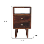 HomeRoots 20 Walnut Solid Wood Square Two Drawer Nightstand