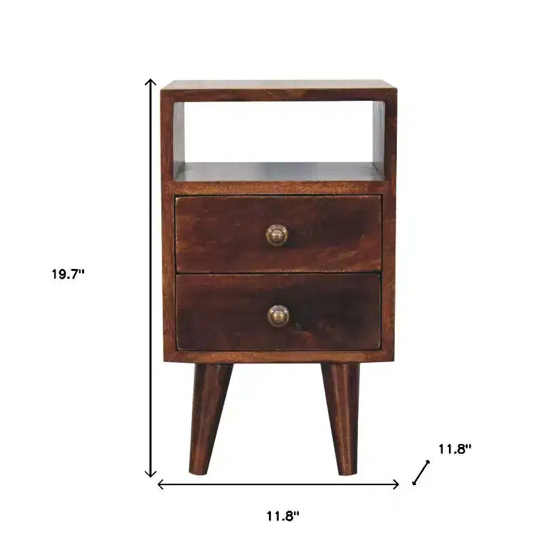 HomeRoots 20 Walnut Solid Wood Square Two Drawer Nightstand