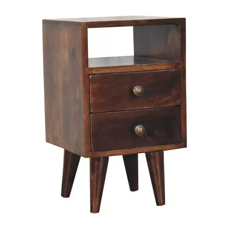 HomeRoots 20 Walnut Solid Wood Square Two Drawer Nightstand