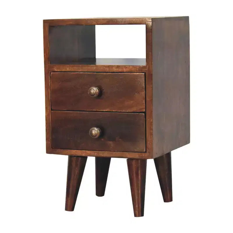 HomeRoots 20 Walnut Solid Wood Square Two Drawer Nightstand