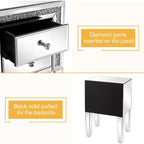 VINGLI Mirror Nightstand with Drawer, Silver Mirrored Glass End Table, Crushed Diamond Glitter
