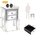 VINGLI Mirror Nightstand with Drawer, Silver Mirrored Glass End Table, Crushed Diamond Glitter