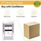 VINGLI Mirror Nightstand with Drawer, Silver Mirrored Glass End Table, Crushed Diamond Glitter