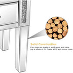 VINGLI Mirror Nightstand with Drawer, Silver Mirrored Glass End Table, Crushed Diamond Glitter