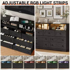 7 Drawer Dresser for Bedroom with LED Lights, Wooden Chest of Drawers with 2 Open Compartments and Charging Station for Closet, Entryway