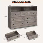 7 Drawer Dresser for Bedroom with LED Lights, Wooden Chest of Drawers with 2 Open Compartments and Charging Station for Closet, Entryway