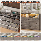 7 Drawer Dresser for Bedroom with LED Lights, Wooden Chest of Drawers with 2 Open Compartments and Charging Station for Closet, Entryway