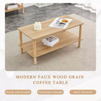 Modern 2-Tier Rectangular Coffee Table with Open Storage Shelf and Rounded Solid Wood Legs, Sofa Table for Living Room, Office, or Reception Area
