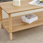 Modern 2-Tier Rectangular Coffee Table with Open Storage Shelf and Rounded Solid Wood Legs, Sofa Table for Living Room, Office, or Reception Area