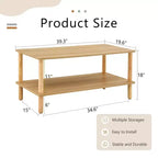Modern 2-Tier Rectangular Coffee Table with Open Storage Shelf and Rounded Solid Wood Legs, Sofa Table for Living Room, Office, or Reception Area