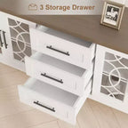 GustoWave Farmhouse TV Stand for 70 Inch,with Glass Door,2 Storage Door and 3 Drawer, Console Table with Shelves for Bedroom Living Room