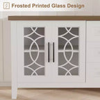 GustoWave Farmhouse TV Stand for 70 Inch,with Glass Door,2 Storage Door and 3 Drawer, Console Table with Shelves for Bedroom Living Room