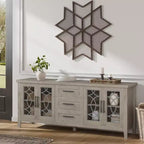 GustoWave Farmhouse TV Stand for 70 Inch,with Glass Door,2 Storage Door and 3 Drawer, Console Table with Shelves for Bedroom Living Room