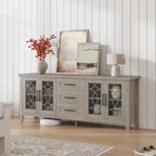 GustoWave Farmhouse TV Stand for 70 Inch,with Glass Door,2 Storage Door and 3 Drawer, Console Table with Shelves for Bedroom Living Room