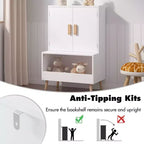 Whisen Kids Toy Storage Cabinet with Doors and Open Shelf, Modern Organizer with Natural Wood Legs - White