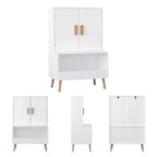 Whisen Kids Toy Storage Cabinet with Doors and Open Shelf, Modern Organizer with Natural Wood Legs - White