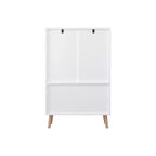 Whisen Kids Toy Storage Cabinet with Doors and Open Shelf, Modern Organizer with Natural Wood Legs - White
