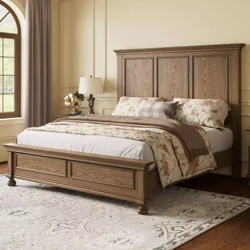 AMERLIFE Platform Bed Frame, Solid Wood with 65.2 Headboard, Heavy-Duty Slats, No Box Spring Required, Easy to Assemble