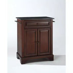 HomeStock Lafayette Granite Top Small Portable Rolling Kitchen Island Storage Cart, Microwave Stand, Black