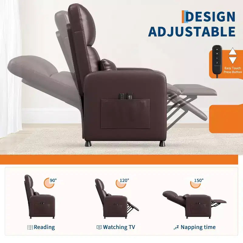 COZONY Power Recliner Chair with Heat & Massage, Adjustable Electric PU Leather Recliner, Tall Back, Padded Seat, Home Theater Sofa for Living Room