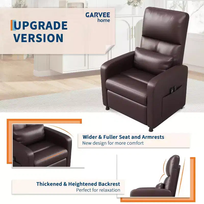 COZONY Power Recliner Chair with Heat & Massage, Adjustable Electric PU Leather Recliner, Tall Back, Padded Seat, Home Theater Sofa for Living Room